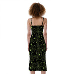 Black And Green Spider Web Pattern Print Slim Fit Midi Cami Dress