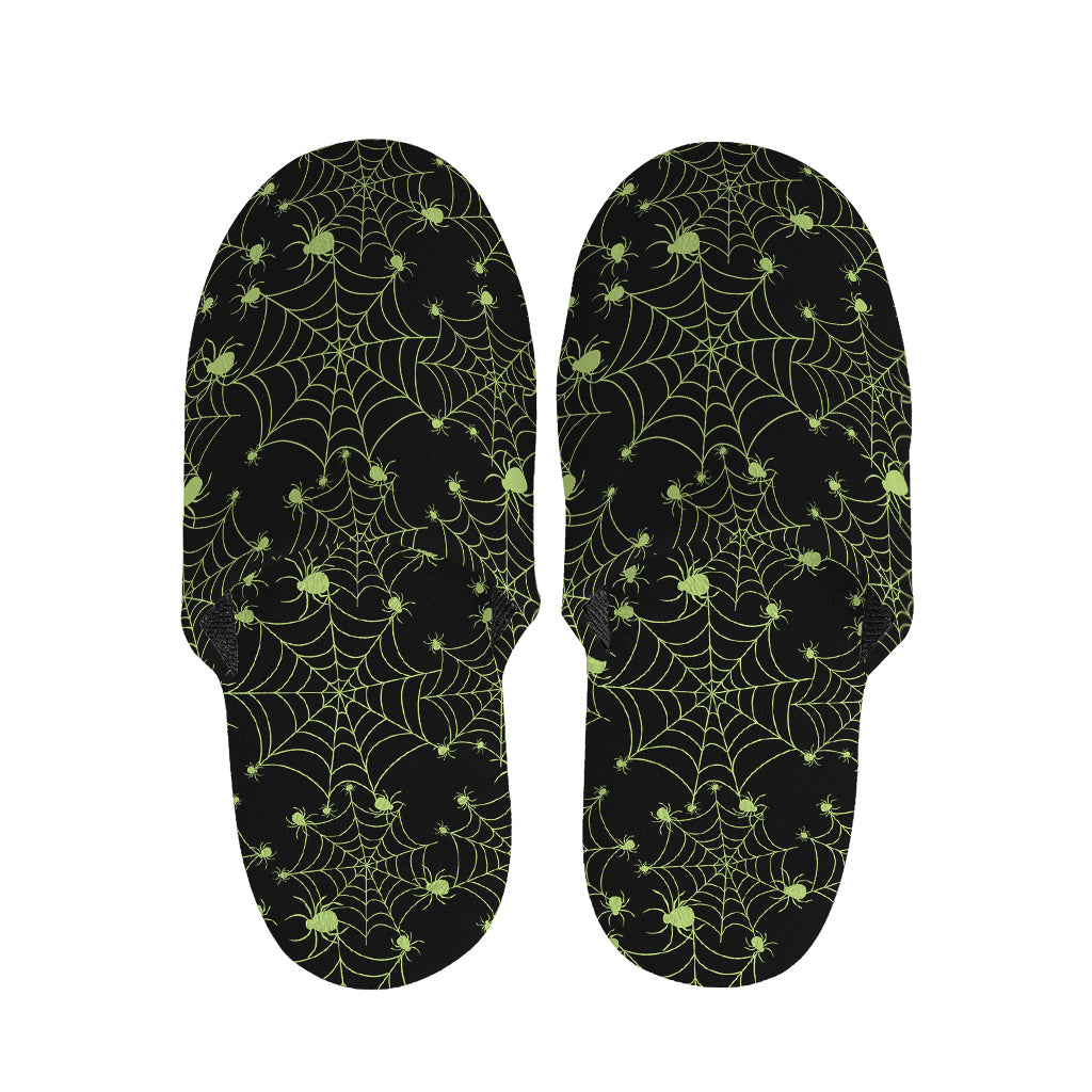 Black And Green Spider Web Pattern Print Slippers