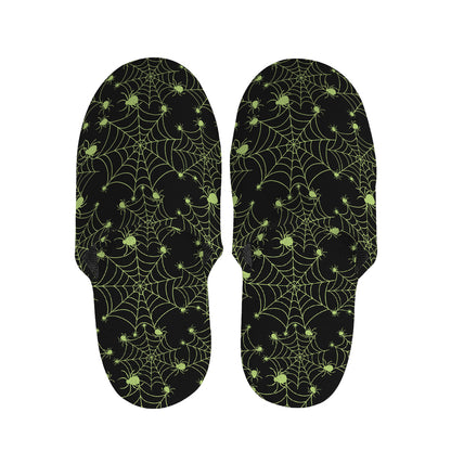 Black And Green Spider Web Pattern Print Slippers