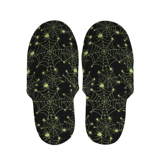 Black And Green Spider Web Pattern Print Slippers