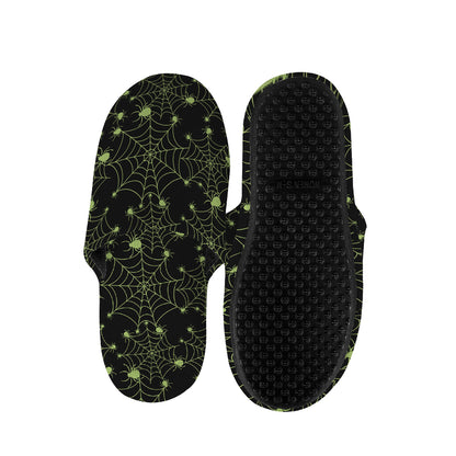 Black And Green Spider Web Pattern Print Slippers
