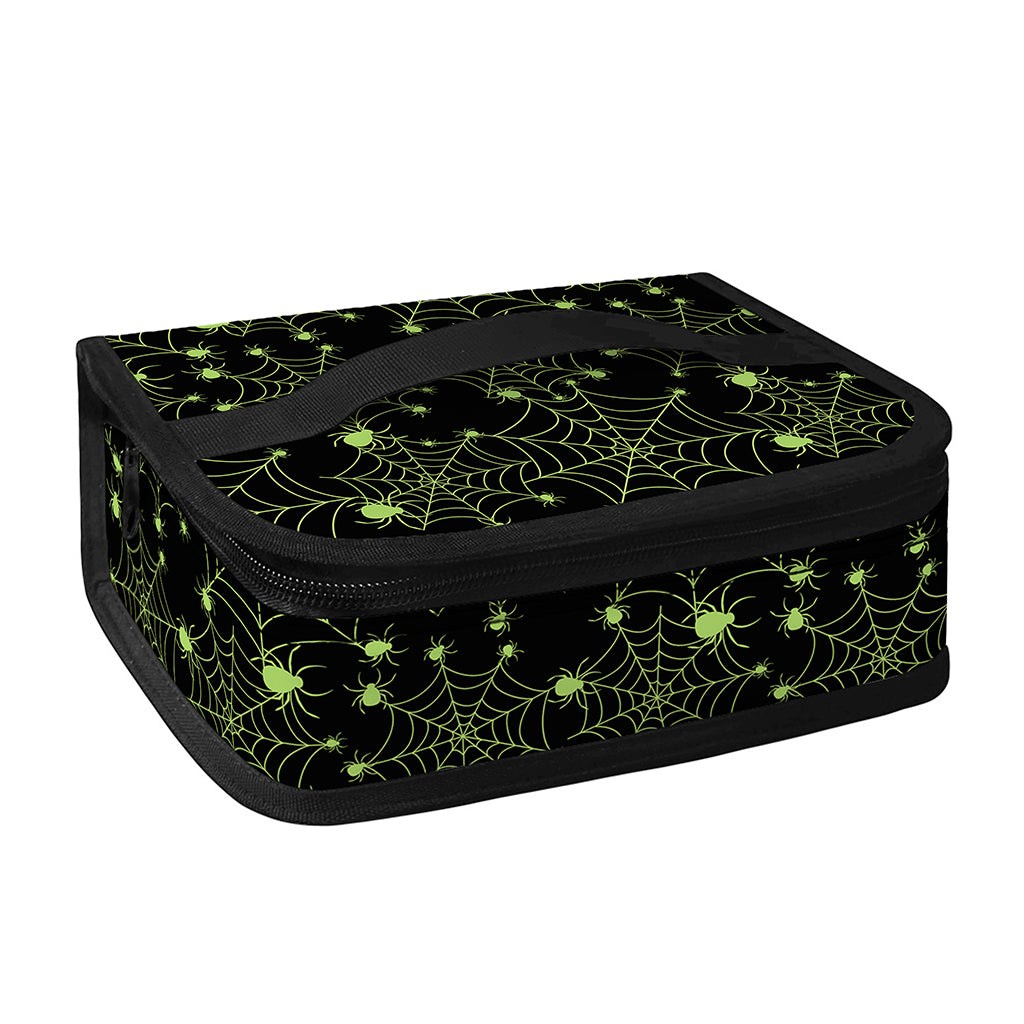 Black And Green Spider Web Pattern Print Small Lunch Bag