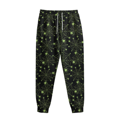 Black And Green Spider Web Pattern Print Sweatpants