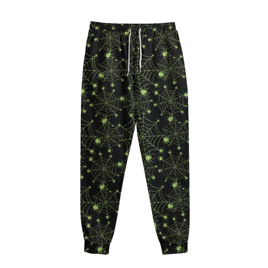 Black And Green Spider Web Pattern Print Sweatpants