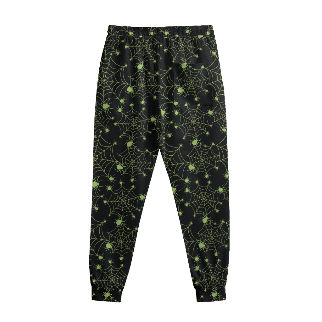Black And Green Spider Web Pattern Print Sweatpants