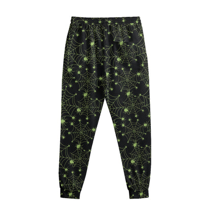 Black And Green Spider Web Pattern Print Sweatpants