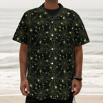 Black And Green Spider Web Pattern Print Textured Short Sleeve Shirt