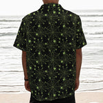 Black And Green Spider Web Pattern Print Textured Short Sleeve Shirt