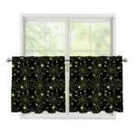 Black And Green Spider Web Pattern Print Tier Curtains