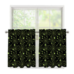 Black And Green Spider Web Pattern Print Tier Curtains