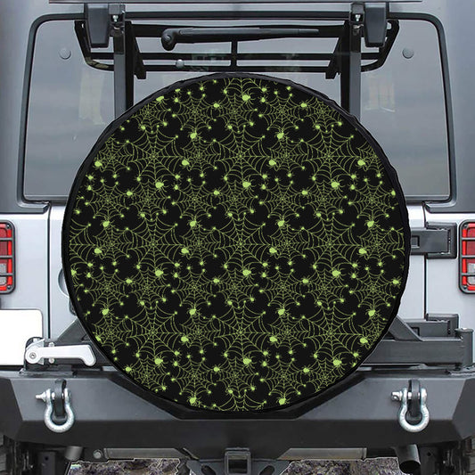 Black And Green Spider Web Pattern Print Tire Cover