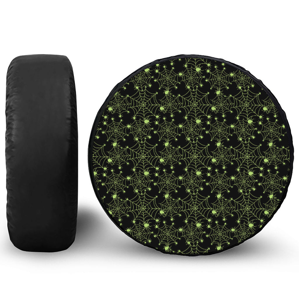 Black And Green Spider Web Pattern Print Tire Cover