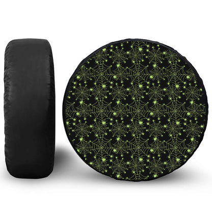 Black And Green Spider Web Pattern Print Tire Cover