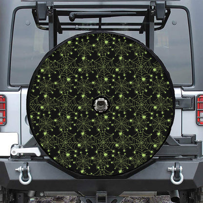 Black And Green Spider Web Pattern Print Tire Cover With Camera Hole