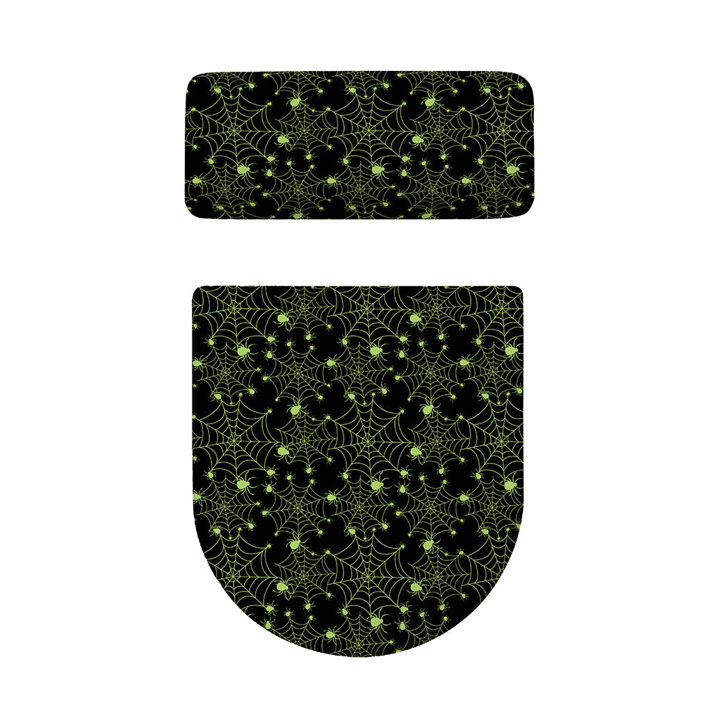 Black And Green Spider Web Pattern Print Toilet Lid And Tank Cover Set