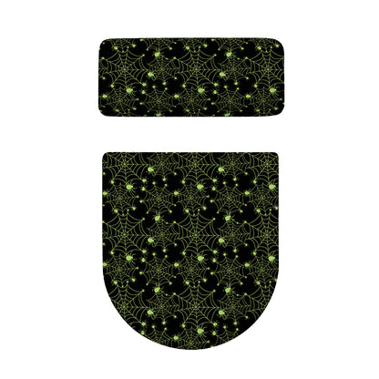 Black And Green Spider Web Pattern Print Toilet Lid And Tank Cover Set