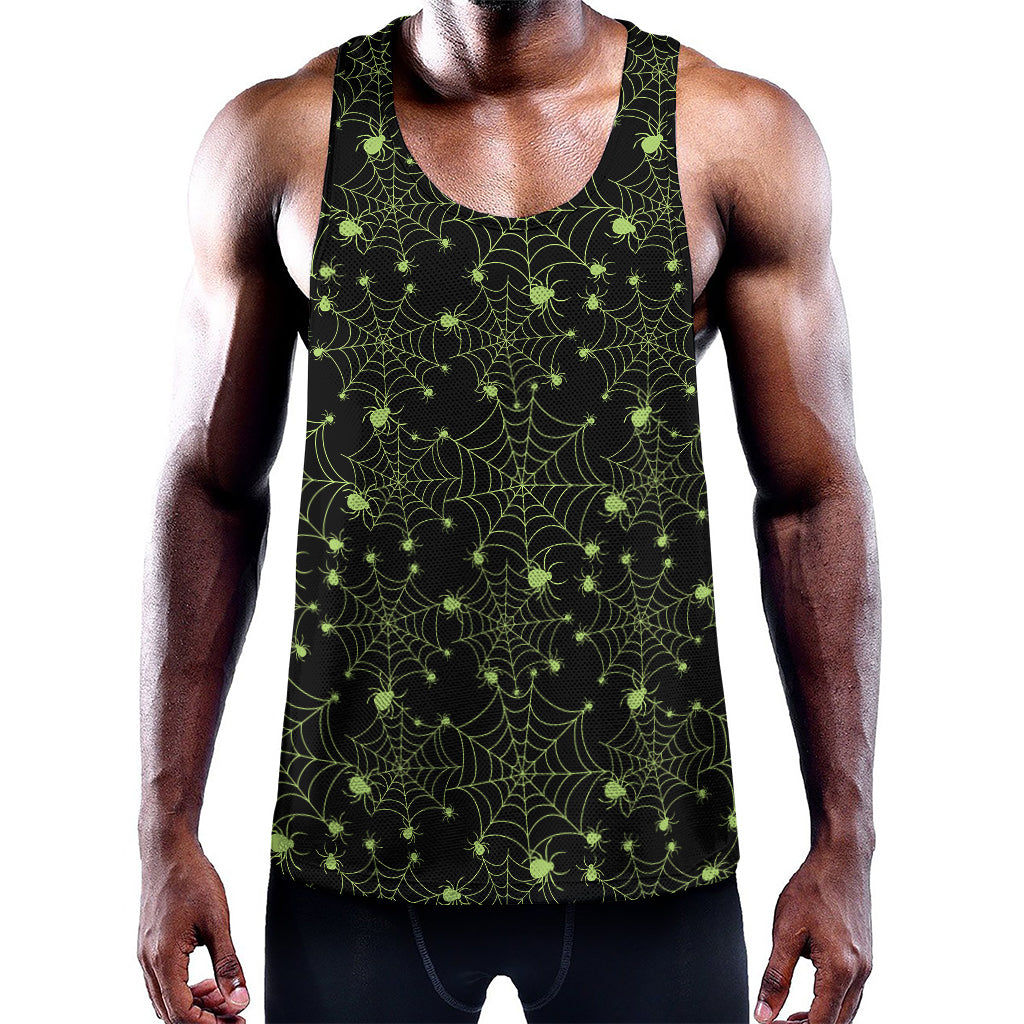 Black And Green Spider Web Pattern Print Training Tank Top