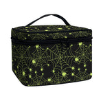 Black And Green Spider Web Pattern Print Travel Makeup Bag