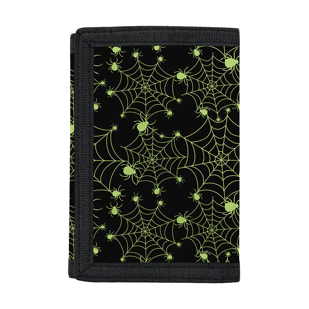 Black And Green Spider Web Pattern Print Trifold Wallet