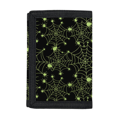 Black And Green Spider Web Pattern Print Trifold Wallet