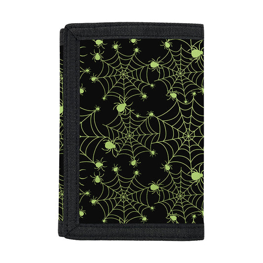 Black And Green Spider Web Pattern Print Trifold Wallet