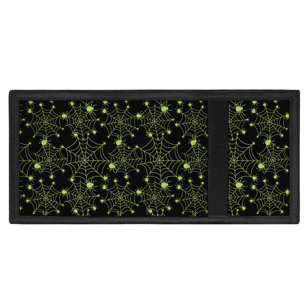 Black And Green Spider Web Pattern Print Trifold Wallet