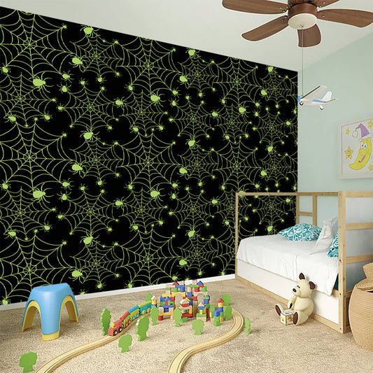 Black And Green Spider Web Pattern Print Wall Sticker