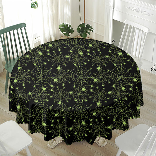 Black And Green Spider Web Pattern Print Waterproof Round Tablecloth