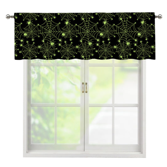 Black And Green Spider Web Pattern Print Window Valance