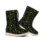 Black And Green Spider Web Pattern Print Winter Boots