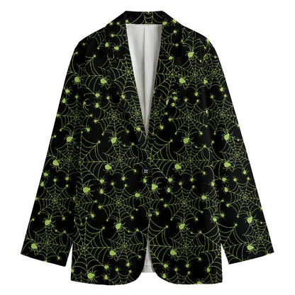 Black And Green Spider Web Pattern Print Women's Blazer