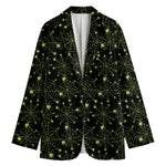 Black And Green Spider Web Pattern Print Women's Blazer