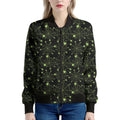 Black And Green Spider Web Pattern Print Women's Bomber Jacket