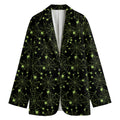 Black And Green Spider Web Pattern Print Women's Cotton Blazer