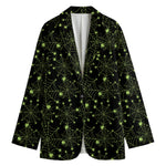 Black And Green Spider Web Pattern Print Women's Cotton Blazer
