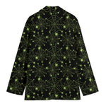 Black And Green Spider Web Pattern Print Women's Cotton Blazer