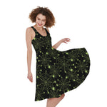 Black And Green Spider Web Pattern Print Women's Sleeveless Dress