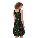 Black And Green Spider Web Pattern Print Women's Sleeveless Dress