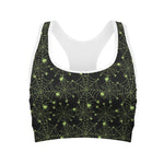 Black And Green Spider Web Pattern Print Women's Sports Bra