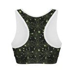 Black And Green Spider Web Pattern Print Women's Sports Bra