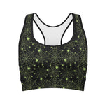 Black And Green Spider Web Pattern Print Women's Sports Bra
