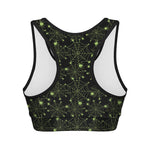 Black And Green Spider Web Pattern Print Women's Sports Bra