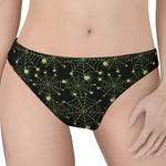 Black And Green Spider Web Pattern Print Women's Thong