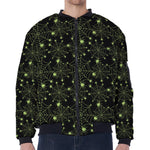Black And Green Spider Web Pattern Print Zip Sleeve Bomber Jacket