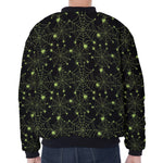 Black And Green Spider Web Pattern Print Zip Sleeve Bomber Jacket