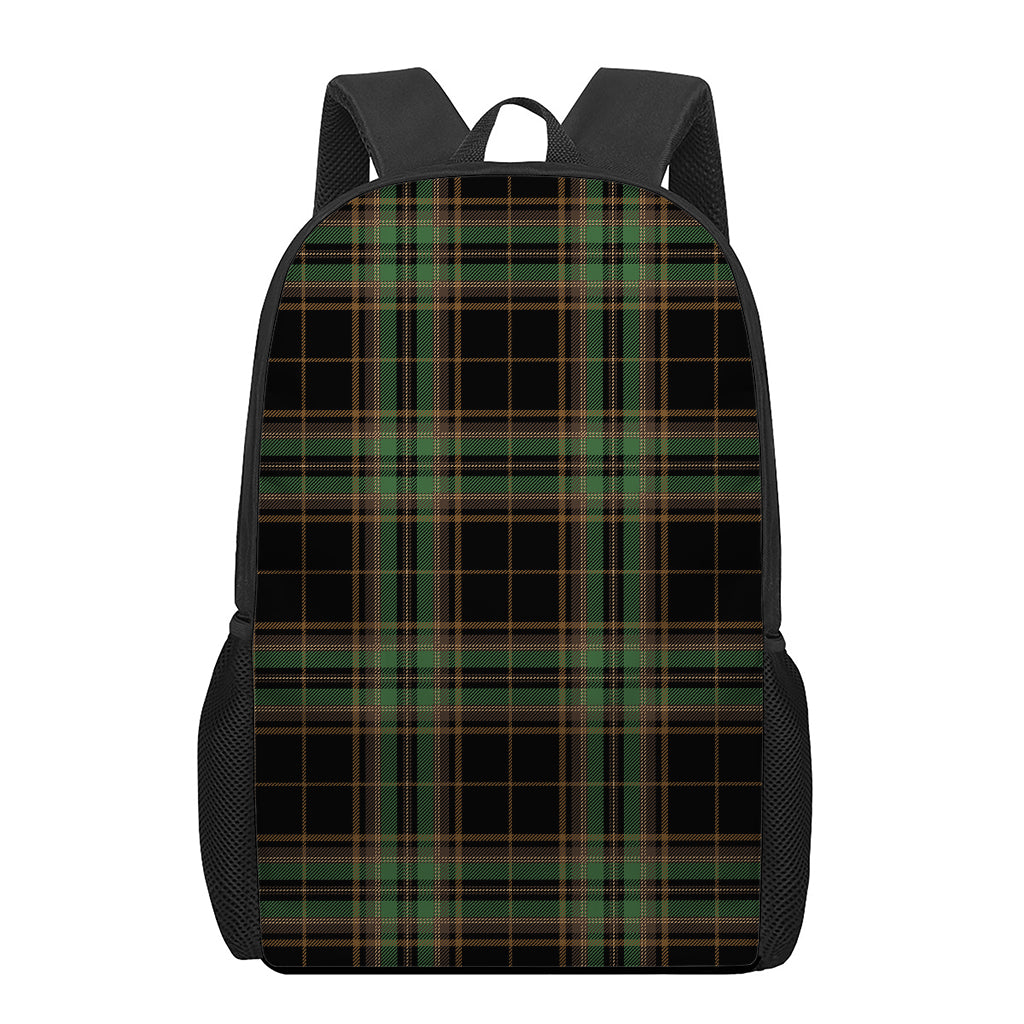 Black And Green Stewart Tartan Print 17 Inch Backpack