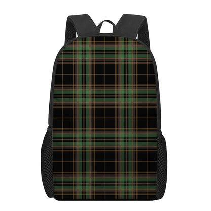 Black And Green Stewart Tartan Print 17 Inch Backpack