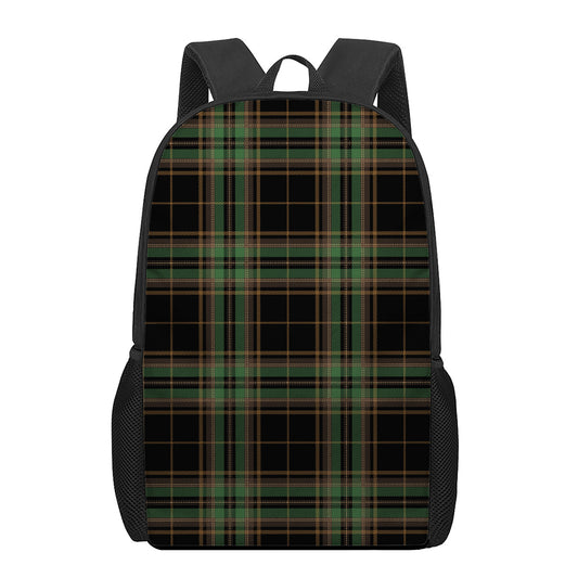 Black And Green Stewart Tartan Print 17 Inch Backpack
