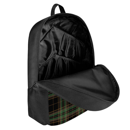 Black And Green Stewart Tartan Print 17 Inch Backpack