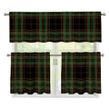 Black And Green Stewart Tartan Print 3 Piece Kitchen Curtains